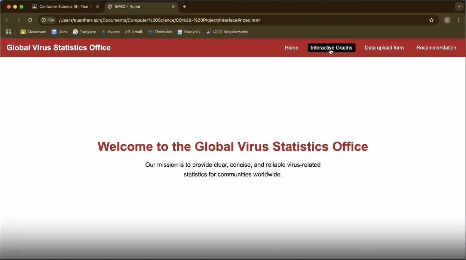 Home page of the COVID-19 information system